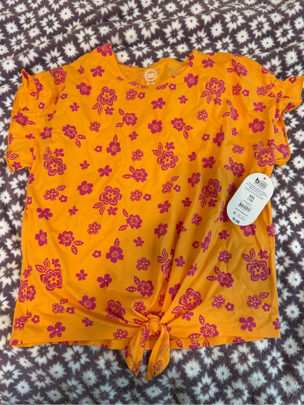 wonder nation Orange Short Sleeve Tee with Pink Floral Print - Picture 1 of 1